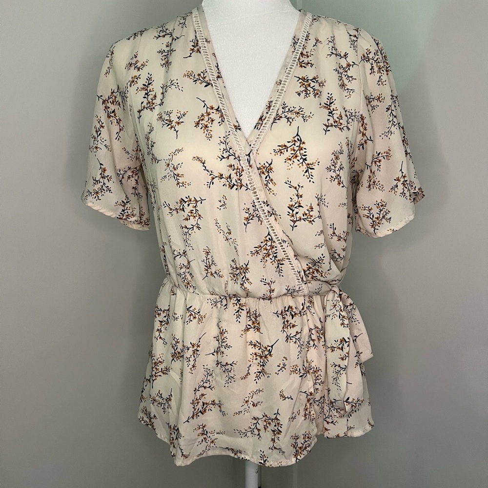 Ivory Floral Wrap Blouse